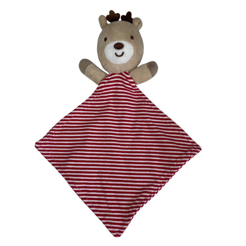 Reindeer Lovey Security Blanket Red White Stripes Mamiye Bros 7" - 12" Deer